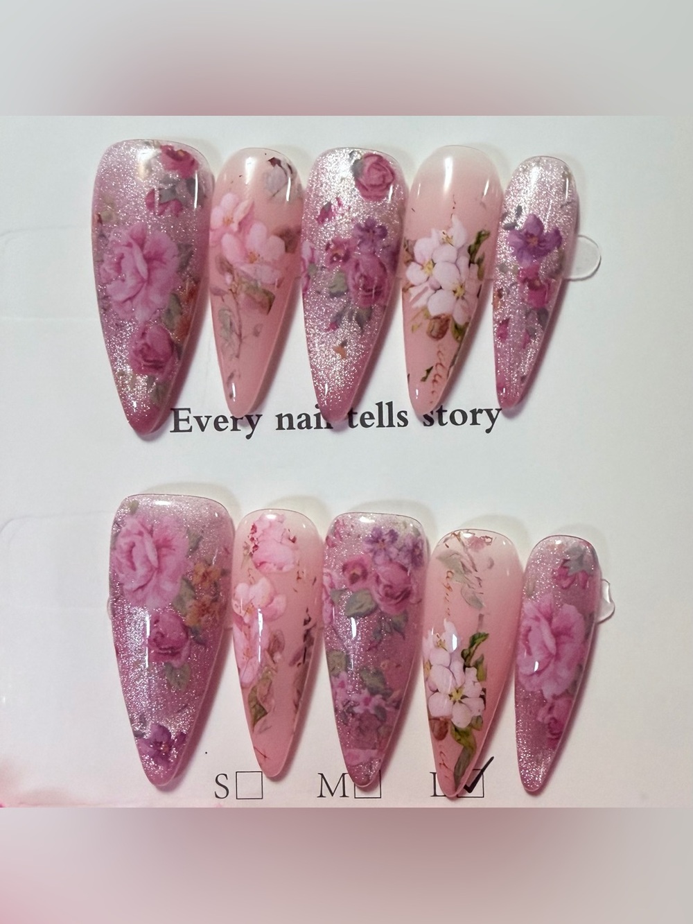 Floral Pink Press-On Nail Set - Women Accessories